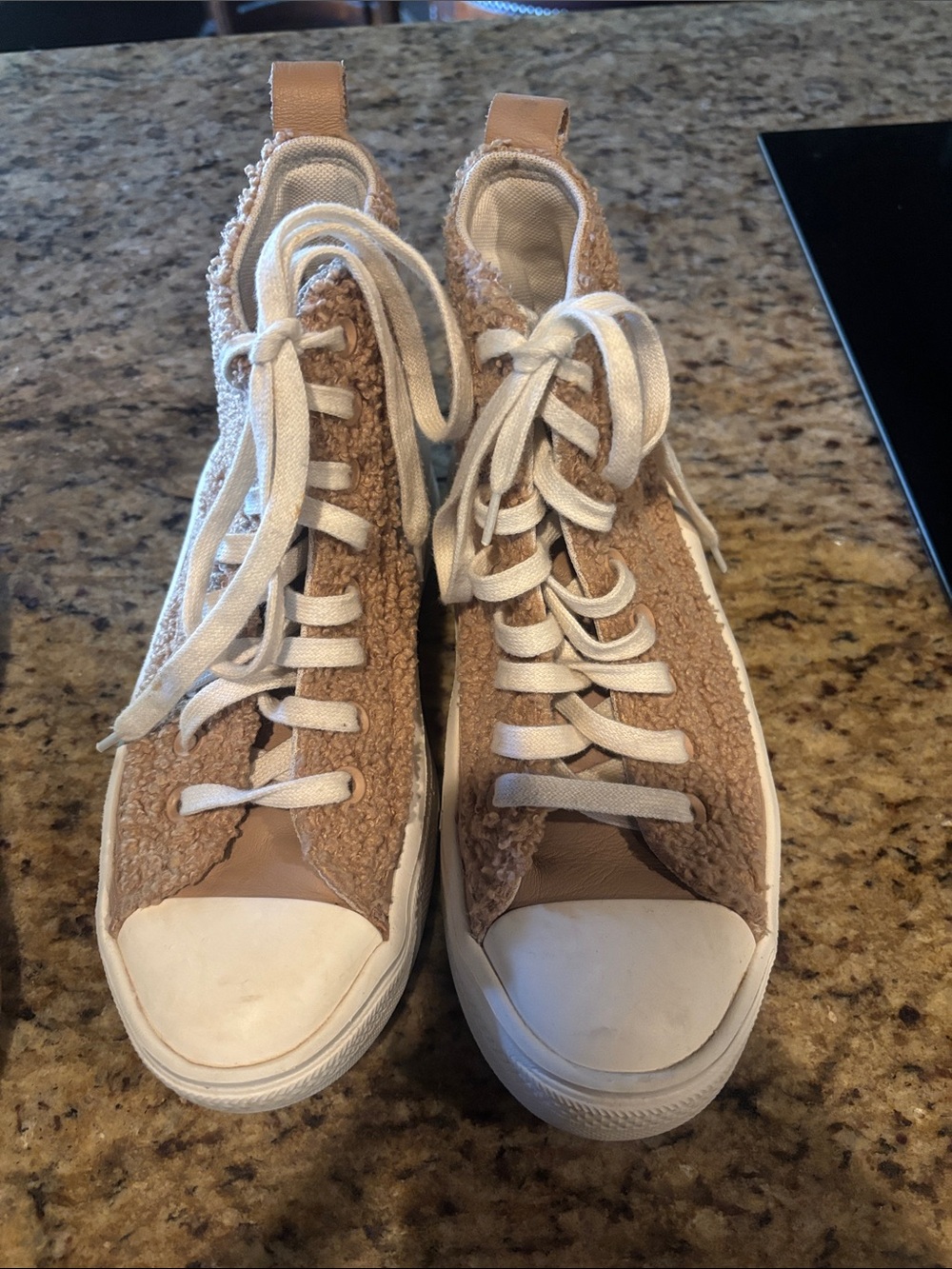 Converse Women's Tan Sherpa High-Top Sneakers with White Soles